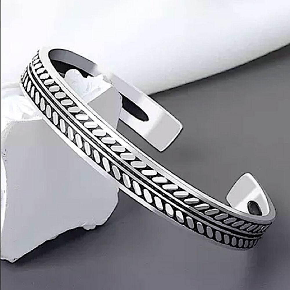 Sterling Silver Pattern Bangle Cuff Bracelet